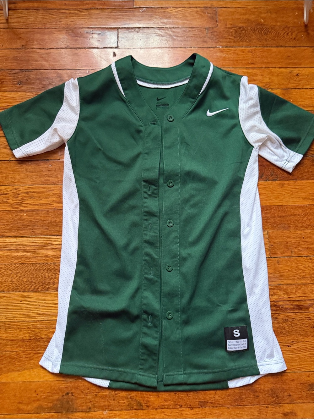 Nike Dark Green and White Button-Front Baseball Jersey